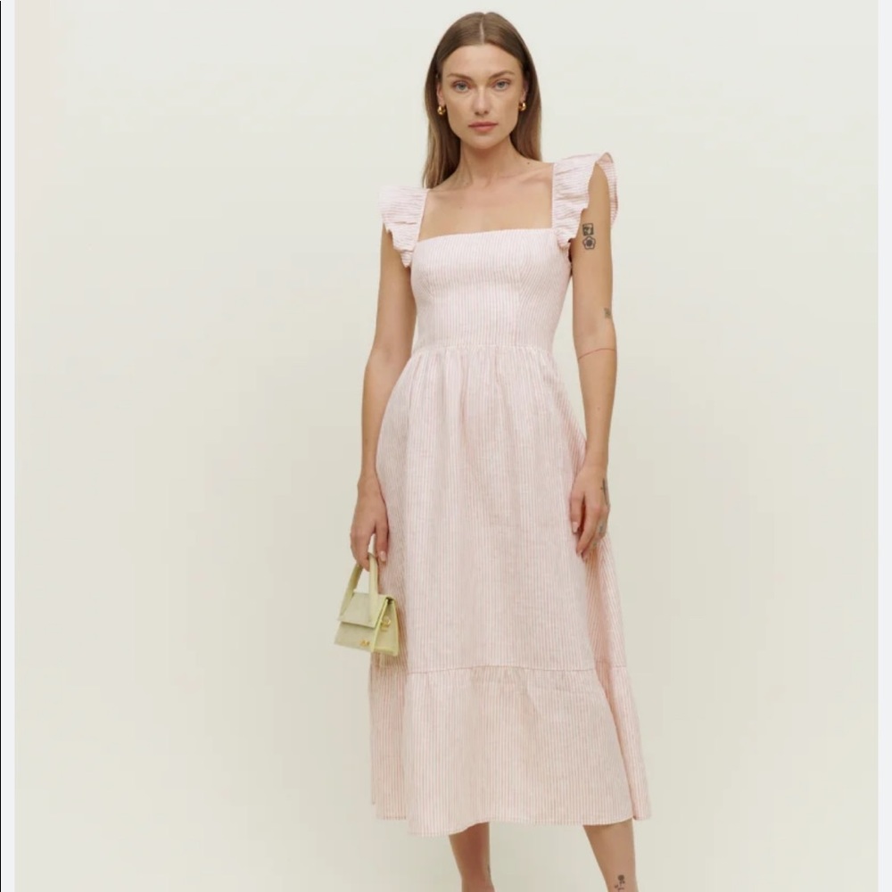 NWT Reformation Lucila linen dress, cupcake stripe